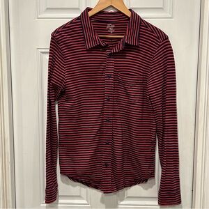 J.Crew Men's Long Sleeve Knit Button-Down Shirt, Red Blue Stripe, Sz Small